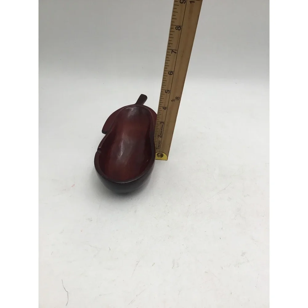 Vintage Hand Carved Wood Leaf Snack Bowl with Spoon Haiti Mahogany Tone 8.5 Inch